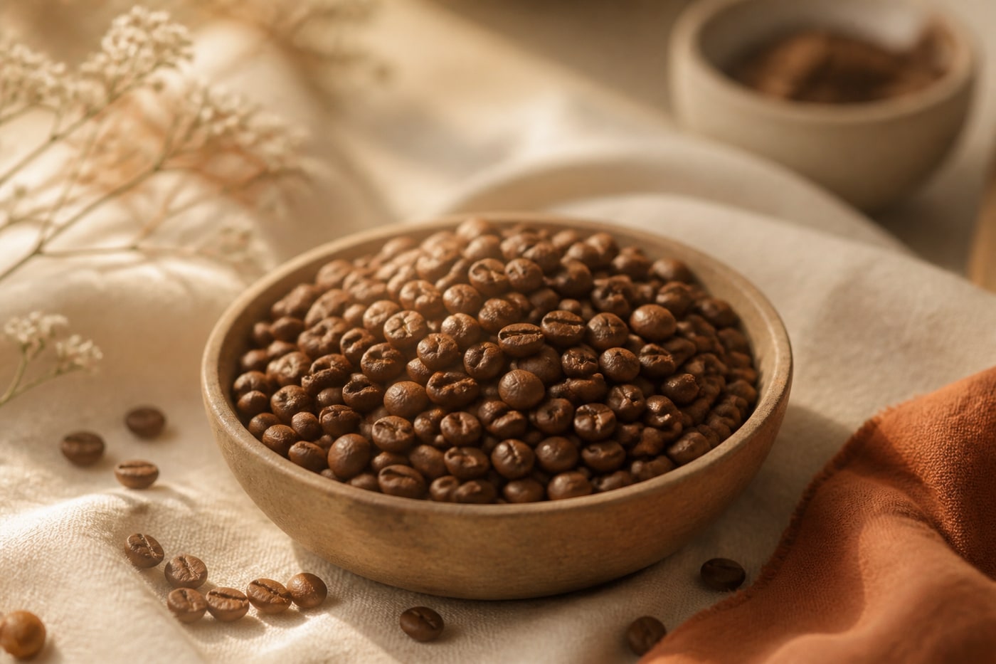 Fresh coffee beans and warm tones